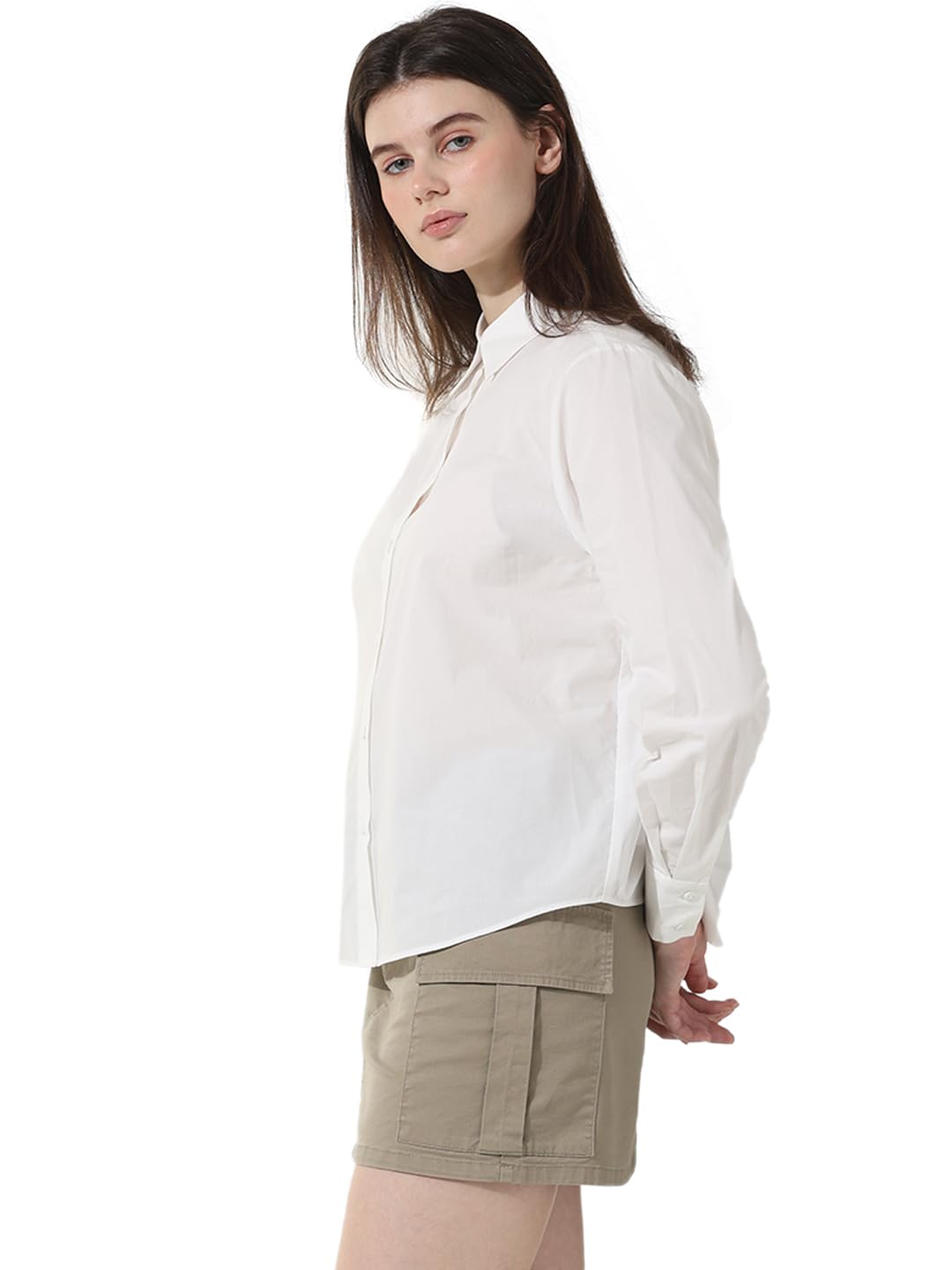 ONLY Women Solid Cotton White Shirt