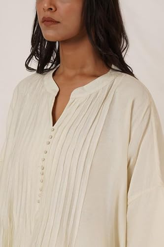TANYA BERRY Cotton Tunic Coord Elegant Women's Dress - Stylish A-Line Midi Dress with Floral Print, Perfect for Parties, Weddings, & Special Occasions Off-White Colour Set of 2 (Size X-Large) 176