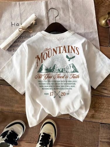 GURIK Men's Oversized Baggy Fit Drop Shoulder Printed Tshirt(SF-Mens-osize-Tshirt-Mountain-White-S)