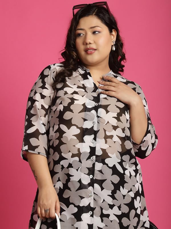 theRebelinme Plus Size Collarless Shirt for Women
