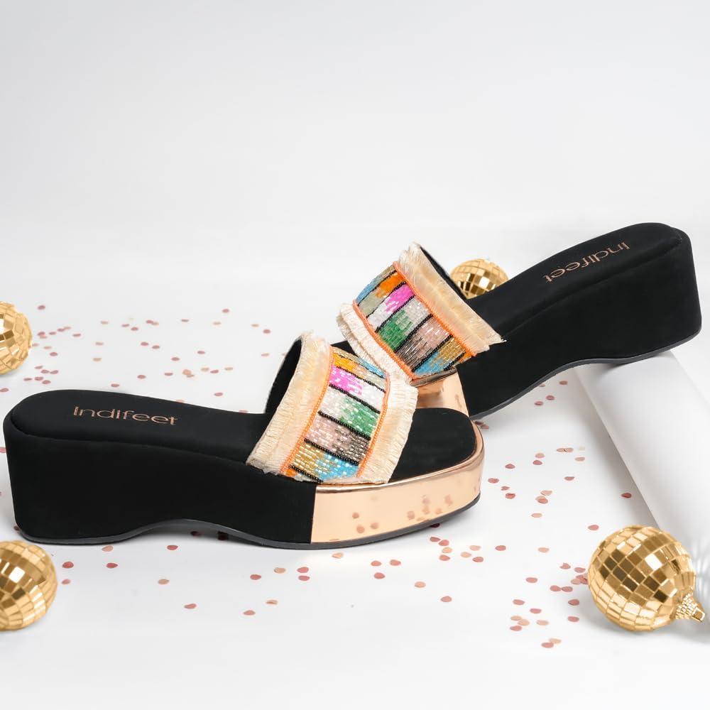 Indifeet Platform Heels for Women Woman Stylish Wedges Sandals Ladies Latest Heel Chappals Girls Comfortable Wedge Sandal Female Fancy Chappal Footwear Women’s Trendy Fashion Flatform