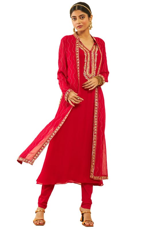 Soch Womens Fuchsia Georgette Floral Embroidered Chudidar Suit Set with Stonework(OWS2CD2108B)
