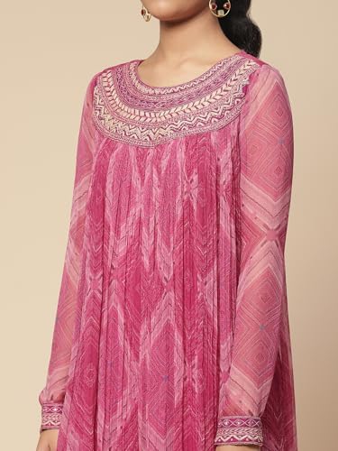 Aarke Ritu Kumar Fuschia Yarn Dyed Kurta With Churidar And Dupatta