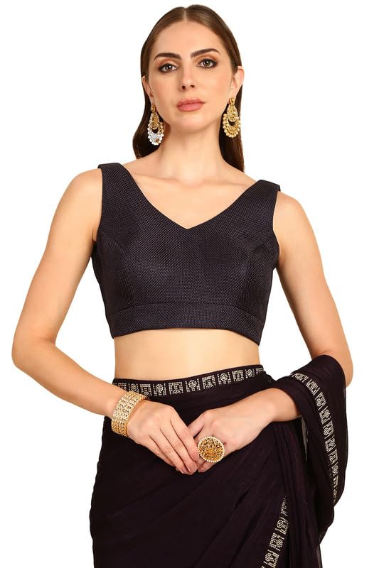 Soch Womens Navy Blue Textured Jute Princess Line Padded Blouse(8909058167241)