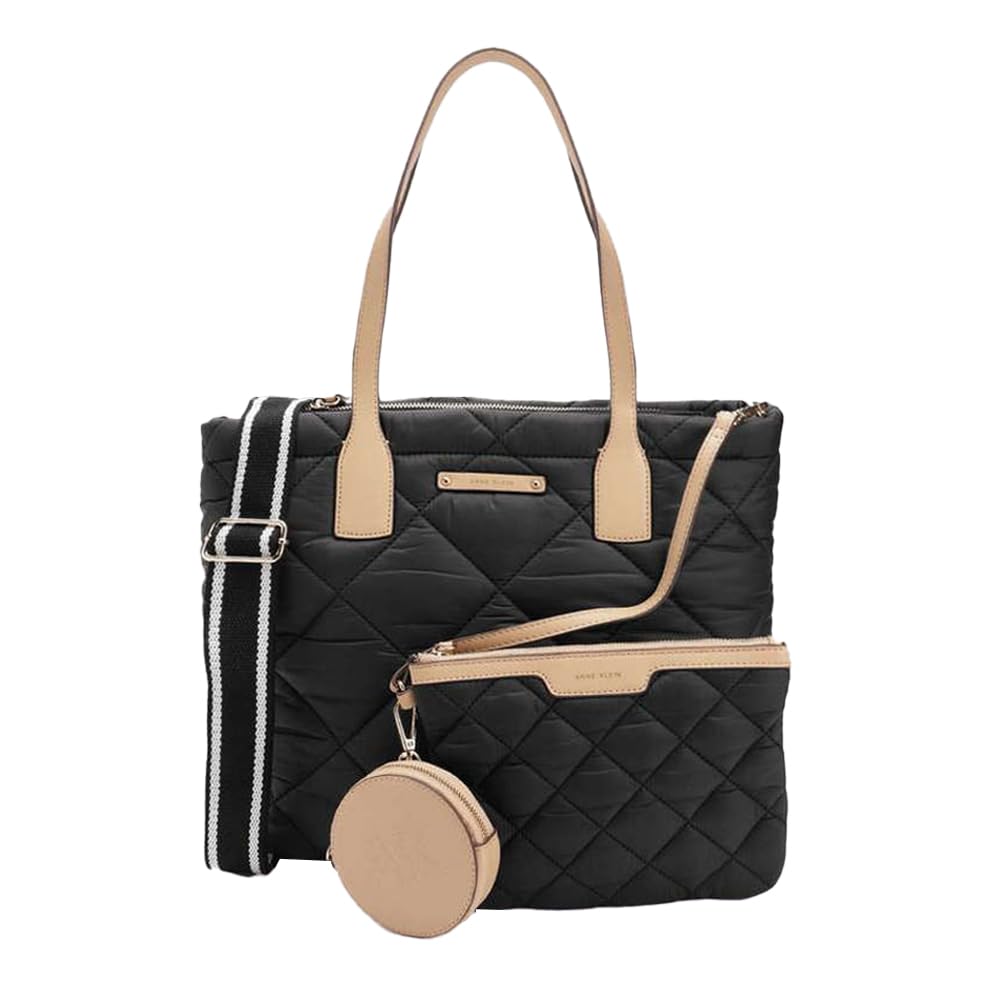 Anne Klein Solid Faux Leather Zipper Closure Women's Tote Bag (Black, XL)