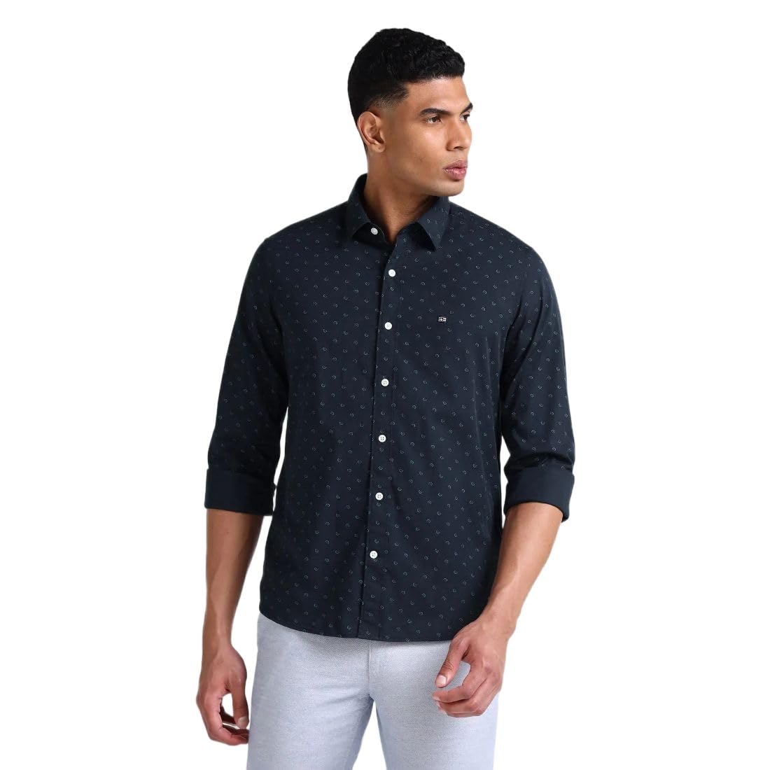 Arrow Sports Mens Blue Geometric Collared Neck Long Sleeve Men's Shirts (ASAEOSH1087_Blue_40)