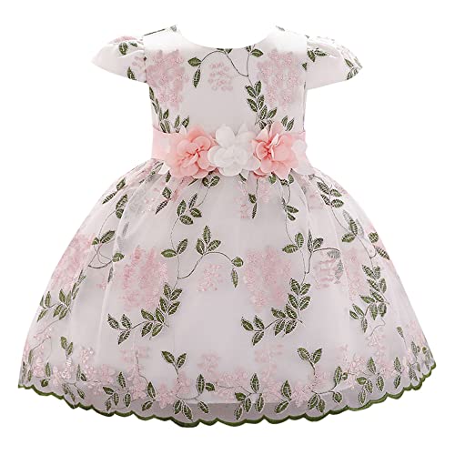 Hopscotch Girls Fit And Flare Knee-Length Floral Applique Party Dress In Peach Color for Ages 12-24 Months