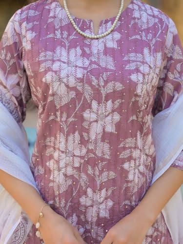 Divena Peach Floral Print Cotton Straight Kurta Pant with Dupatta