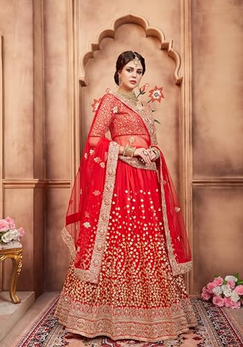 AG Clothing Women's Net Semi Stitched Lehenga Choli With Dupatta | Dori And Sequin Embroidery Pattern | Traditional, Wedding, Ethnic Wear Lehenga (AD-EUPHORIAO1-VOL4-3606-Red)