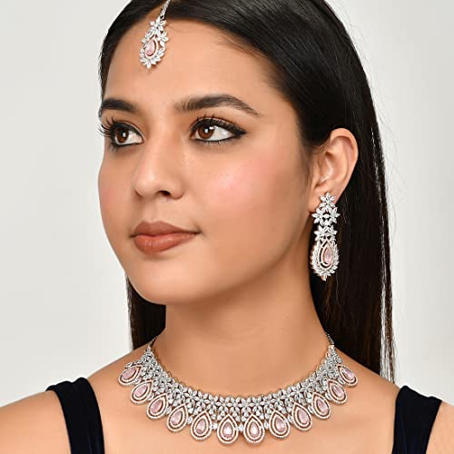 VOYLLA Cz Elegance Dual Tone Brass Made Necklace Set