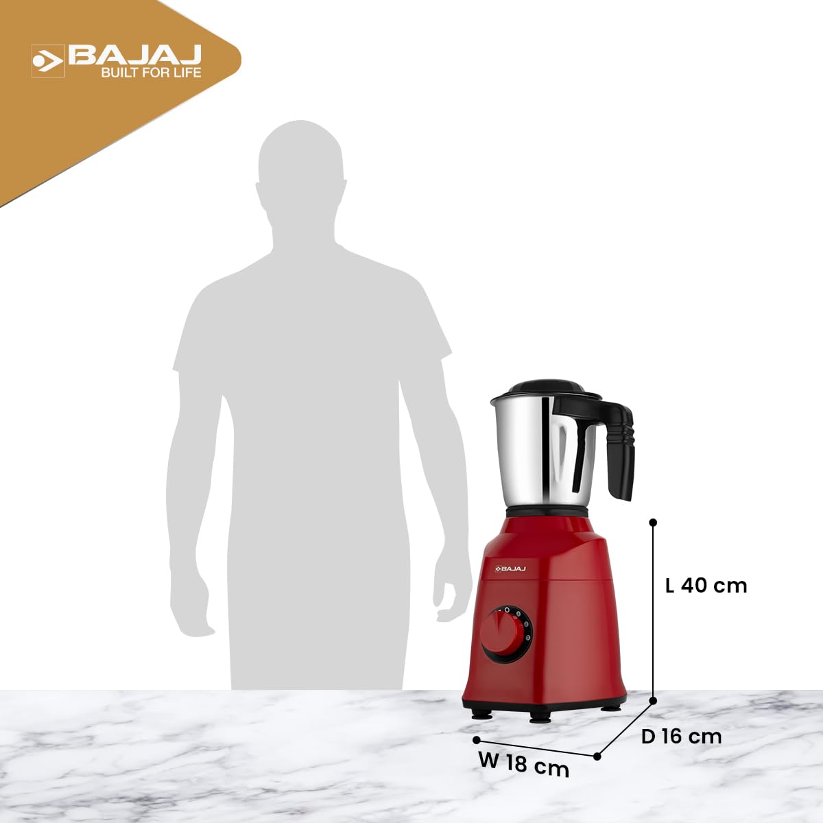 Bajaj Military Series Rex 750W 4 Jar Mixer Grinder | DuraCut Blades | 2-In-1 Function Blade In Dry Jar | 2 Yrs Warranty 【Red/Black】