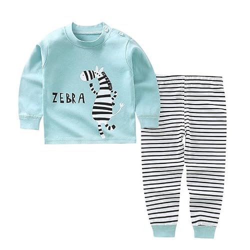 Bold N Elegant Cotton Full Sleeve Cute Cartoon Print T-Shirt & Pajama PJ Jogger Clothing Set for Infant Toddler Baby Boy Girl Kids (3-4 Years, Blue - Zebra)