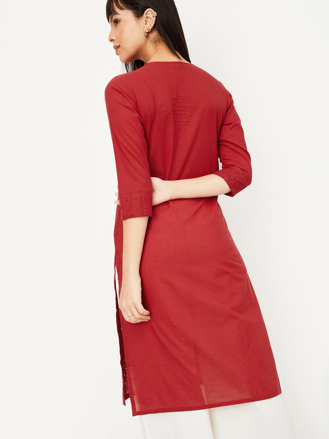 Max Women's Cambric Regular Kurta (BEWWSS24AL_Maroon_M, Regular Fit