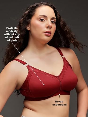 Clovia Women's Cotton Non-Padded Non-Wired Full Figure Spacer Cup T-Shirt Bra (BR2178G09_Maroon_40E)