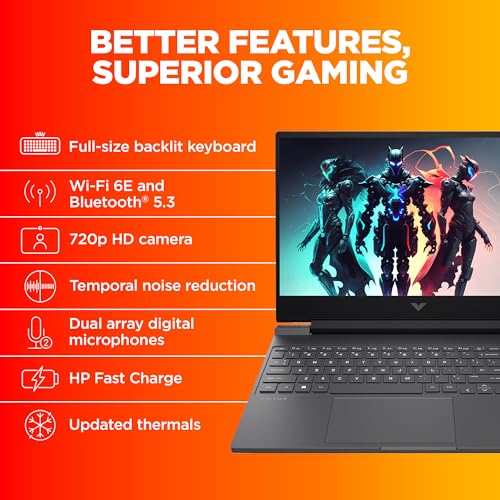 HP Victus, 13th Gen Intel Core i5-13420H, 6GB RTX 4050 (16GB DDR4, 512GB SSD) FHD, 144Hz, IPS, 15.6"/39.6cm, Win11, Office21, Mica Silver,2.3kg, fa1319TX/2701tx, Backlit,Enhanced Cooling Gaming Laptop