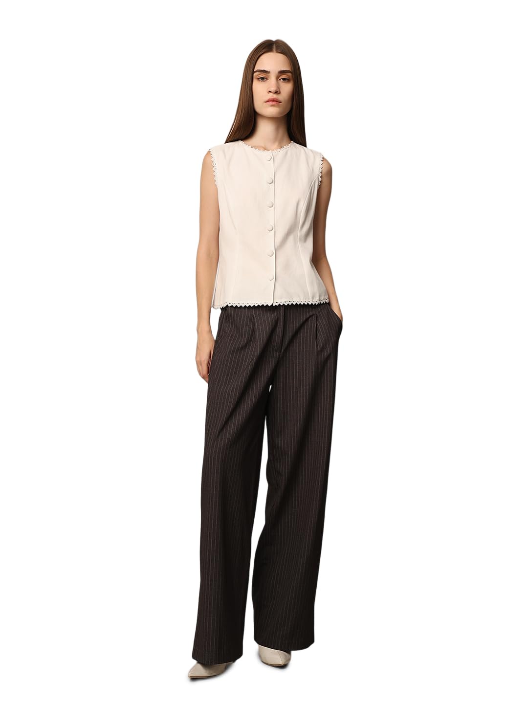 ONLY Women's Regular Fit White Waistcoat