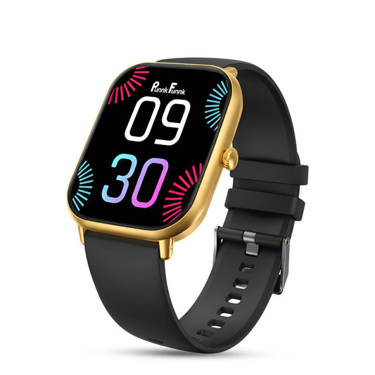PunnkFunnk NeoLux 1.96” HD Display Smartwatch for Men & Women 2025 | Bluetooth Calling | 110+ Sports Modes | Heart Rate | SpO2 | IP67 Waterproof | Compatible with Android & iOS - (Gold Dial Black)