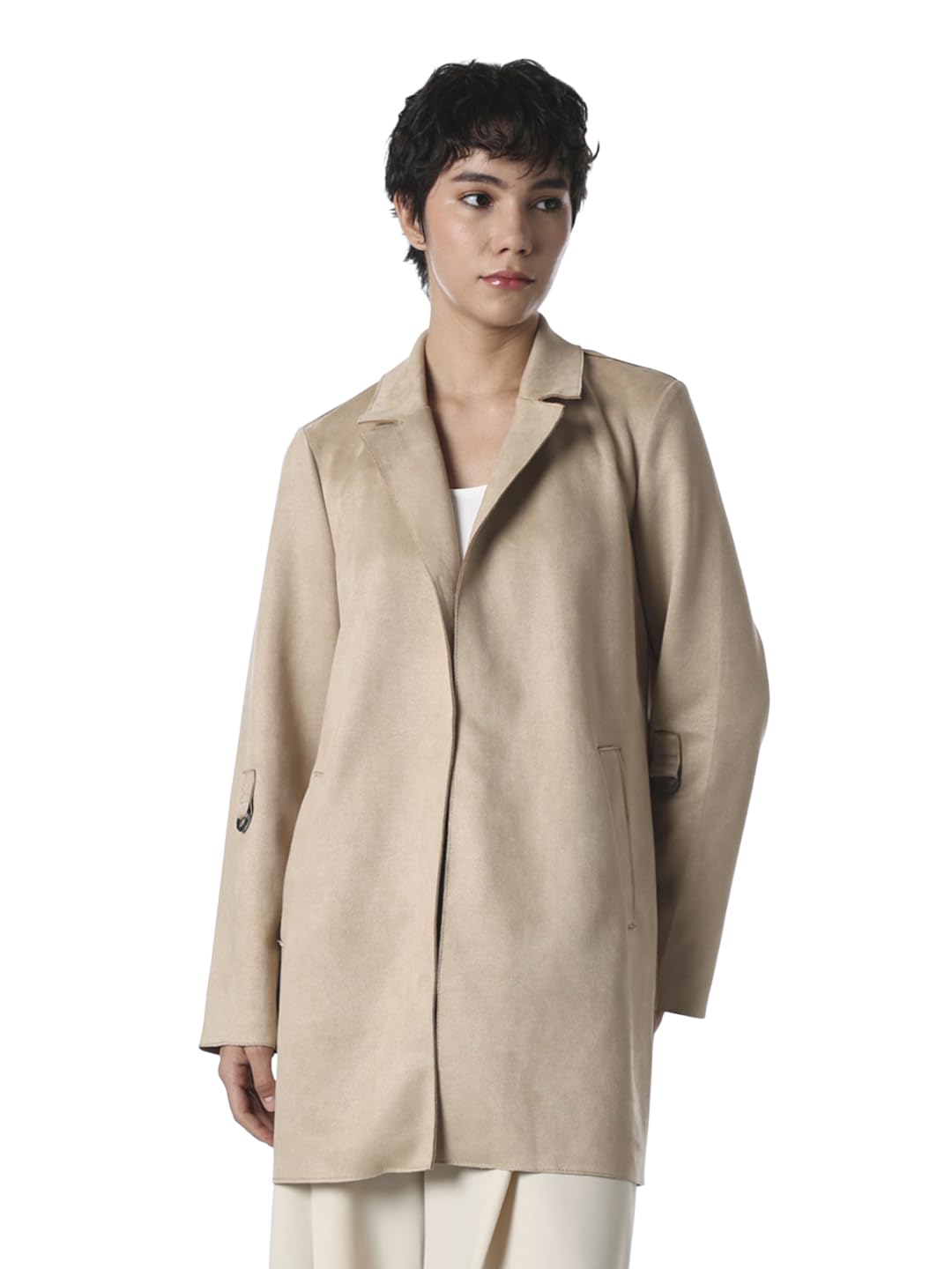 ONLY Women's Solid Regular Fit Beige Coat