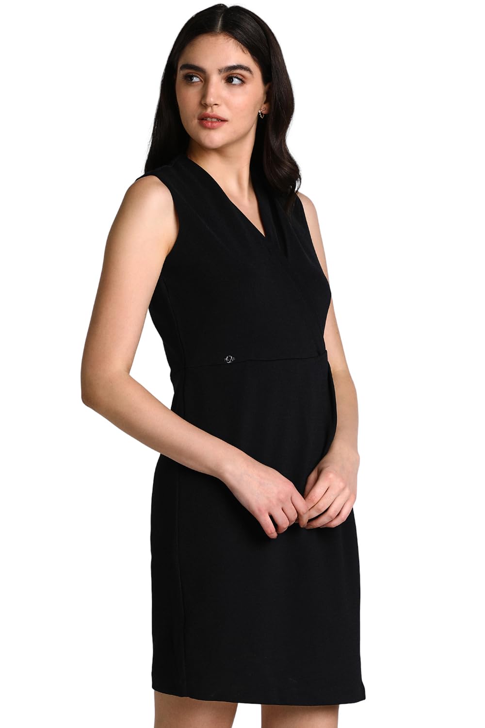 Allen Solly Women's Polyester Blend Modern Mid-Thigh Length Dress (AHDRCRGFK65460_Black