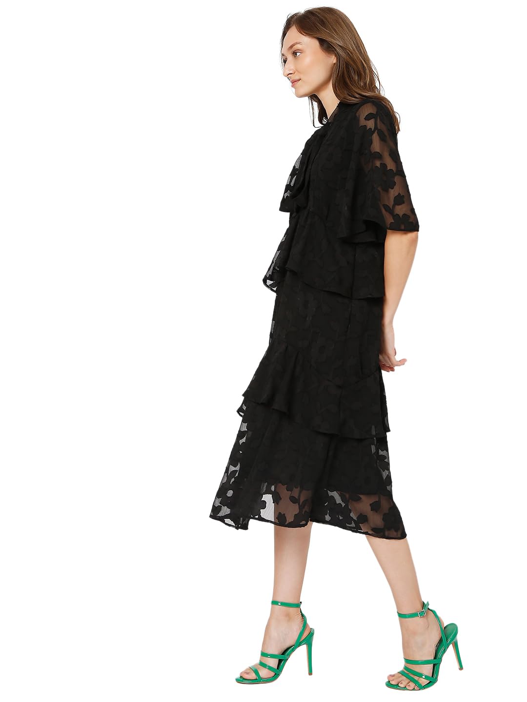 Vero Moda Women's Polyester A-Line Midi Dress (222243601-Jet Black_Jet S)