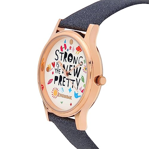 TEAL BY CHUMBAK Round Dial Analog Watch for Women,Strong is New Pretty Collection, Solid Vegan Leather Strap,Gifts for Women/Girls/Ladies,Stylish Fashion Watch for Casual/Work - Grey
