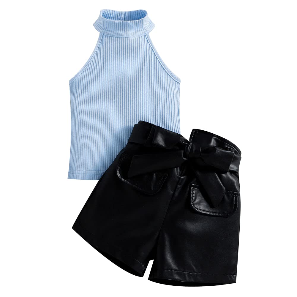 Hopscotch Girls Polyester Solid Slim Fit Blouse and Shorts Set in Blue Color For Ages 2-3 Years (LJS-4105790)