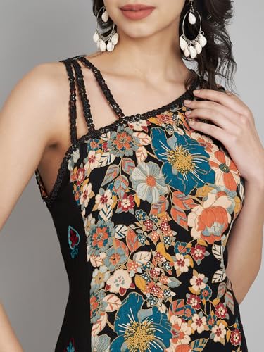 veldress21 Women Multicolor Short Mini Beachwear Flare Dress Summer Stylish Straps Embroidery Sides (in, Alpha, XL, Regular, Multi)