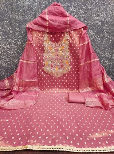 Leeli Peeri Designer Women's Simmer Silk Embroidery Work Unstitched Salwar Suit Dress Material