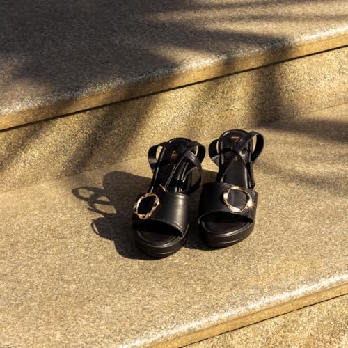 Indifeet Heels for Women Woman Stylish Velcro Sandals Ladies Latest Block Heel Chappals Girls Comfortable Party Sandal Female Fancy Buckle Chappal Footwear Women’s Trendy Fashion Slippers Black