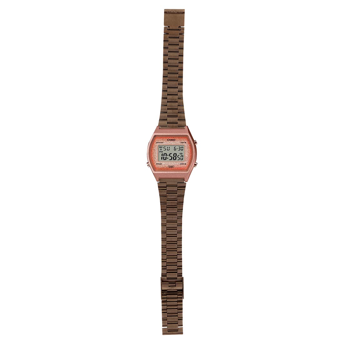 Casio Vintage B640WCG-5DF Digital Rose Gold Dial Unisex Watch Rose Gold Stainless Steel Strap (D187)