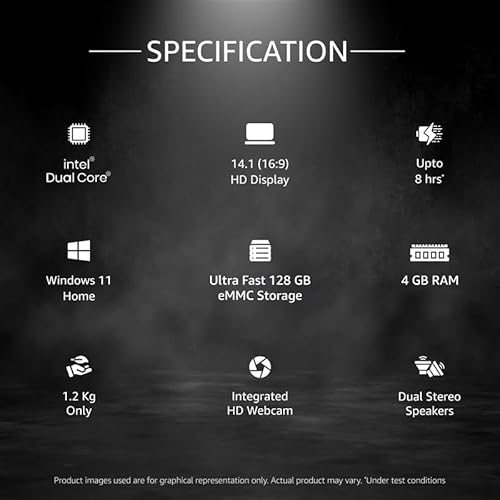ULTIMUS Pro Intel Celeron Dual Core Laptop 4GB RAM, 128GB M.2 Emmc Expandable~512GB Intel HD Graphics 2.0x1 3.0x1 USB HDMI Sd Card Slot ‎LPDDR4 Dual Speaker Dual Microphone Win 11 Home Gray, 1.2 kg