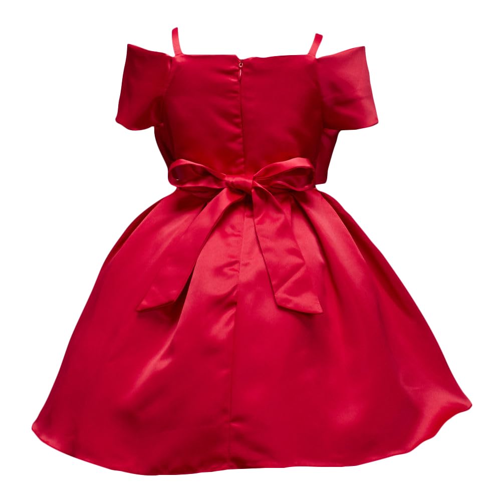 Hopscotch Girls Polyester Solid Party Dress in Red Color for Ages 5-6 Years (SRS-3405122)