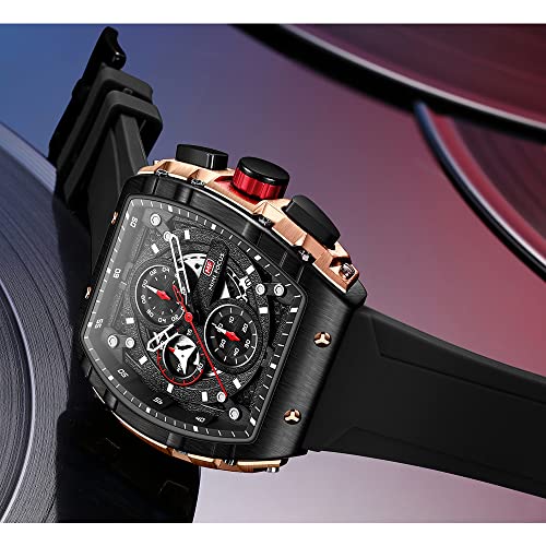 Mini Focus Mens Watches 3ATM Waterproof Movement Sport Wrist Watches with Silicon Strap, Rose Gold