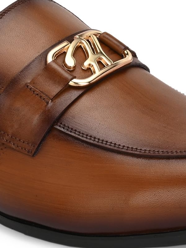 HITZ Men's Tan Leather Formal Slip On Shoes - UK 10