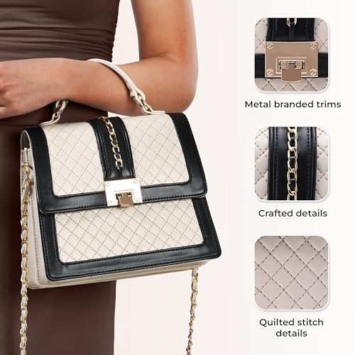 Symbol Premium Women's Satchel Hand Bag crafted from Imported PU | Stylish | Ladies Purse (SP-SS25-CARL-BAG-05_Cream_Free Size)