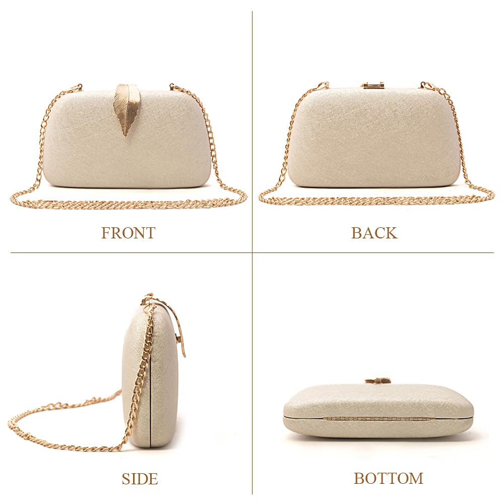 INOVERA (LABEL) Women Evening Hand Clutch | Ladies Party Wedding Purse with Chain Strap (Ivory)