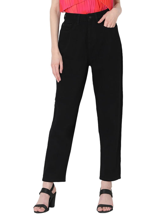 VERO MODA Women's Mom Fit High-Rise Black Jeans