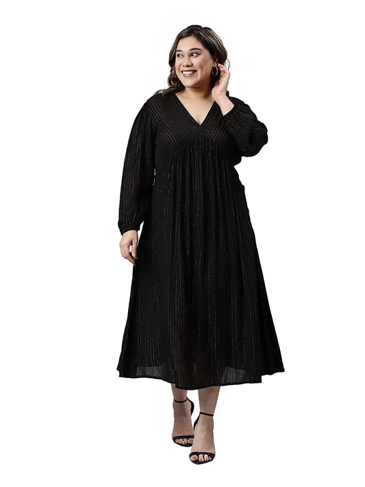 The Pink Moon Women's Maxi Plus Size Lurex Dress - (DRS_100_GOLDLX_Black_3XL)