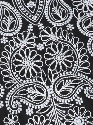 Max Women Chikankari Yoke Embroidered Straight Kurta (Black_L)