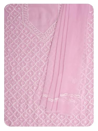 Ada Hand Embroidered Lucknowi Chikankari Unstitched Georgette Dress Material Suit Piece with Dupatta for Women 01A879377 Baby Pink