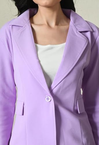 OFFICE PURPLE Women's Cotton Blend Solid Blazer & Pant Set with Camisole | Formal 3-Piece Set (Lavender, XL)