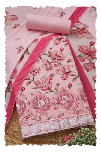 Soch Womens Pink Rayon Floral Print Unstitch Dress Material With Thread Work