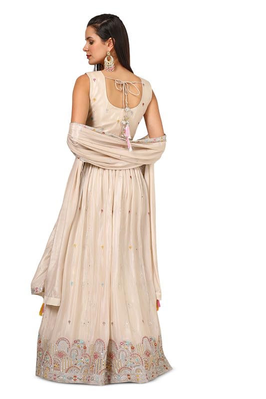 Soch Womens Beige Chinon Blend Embroidered Ghagra Choli With Sequins