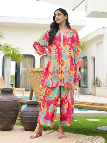 Divena Red Digital Printed Muslin Co-ord set