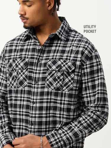 The Souled Store: Black Pearl Men and Boys Long Sleeve Spread Collar Plaid Cotton Lightweight Easy to Style Everyday Office Wear Casual Relaxed Shirt