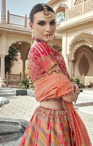 Designer Bridal Lehenga Choli, Pink and Peach Ombre with Gold Embroidery