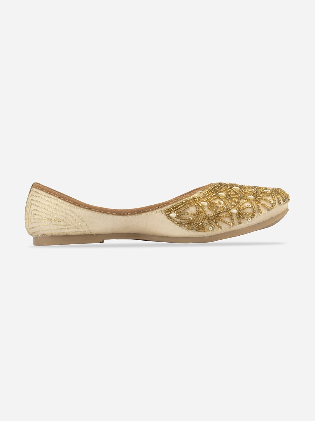 DESI COLOUR Women Ethnic Footwear Mojari/Punjabi Jutti- Dabka Work6 (Beige, Numeric_6)