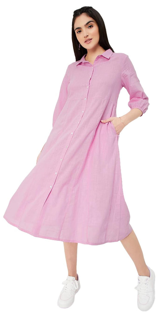 Max Women Solid Shirt Dress (MDDRS41006LAVENDER)_S