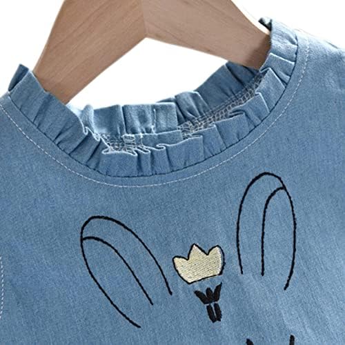 BENKILS Cute Fashion Floral Embroidered Cotton Denim Casual Frocks Dress (5-6 Years, Light Blue)