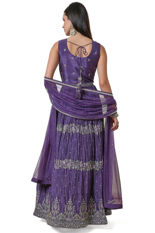 Soch Womens Purple Zari Embroidered Chinon Blend Ethnic Gown